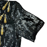 Vintage black and gold silk sequins top Medium
